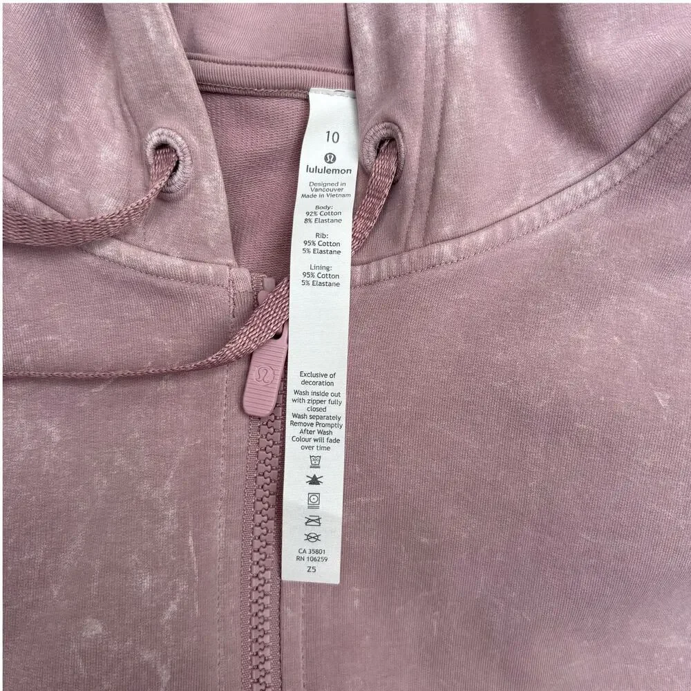Lululemon Ready to Roll Hoodie Size 10 Washed Vintage Mauve Full Zip